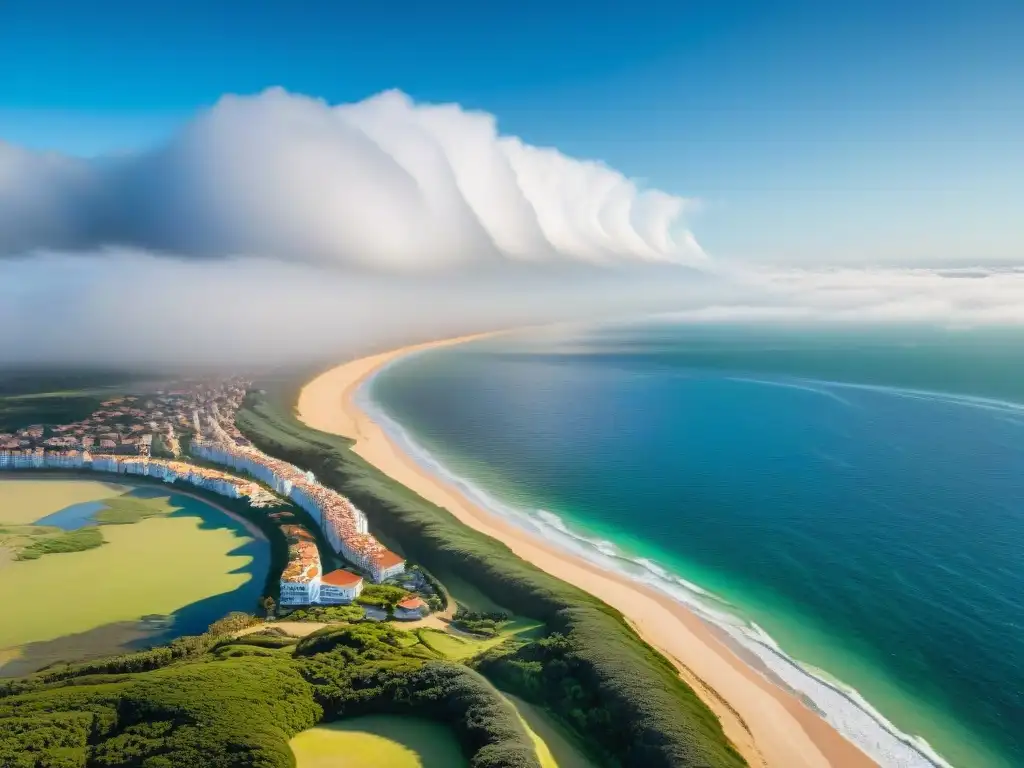 Disfruta del vuelo en parapente sobre la costa de Punta del Este, Uruguay, con el mar azul y playas doradas