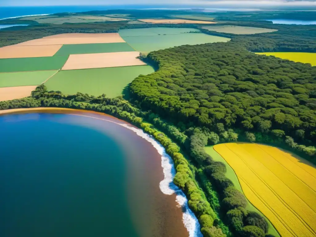 Un vuelo privado por Uruguay: vista aérea impresionante de su diverso paisaje con campos verdes, ríos sinuosos y costa pintoresca desde una avioneta