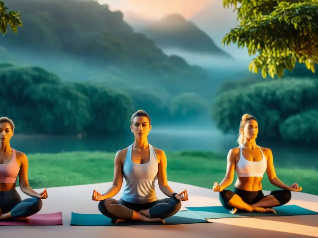 Práctica de yoga al atardecer en Uruguay, en un entorno sereno y verde