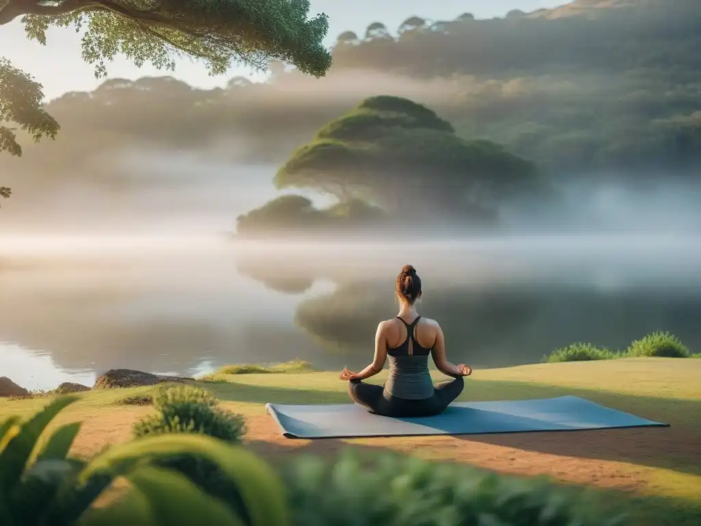 Práctica de yoga en retiro de yoga Uruguay al amanecer, en armonía con la naturaleza